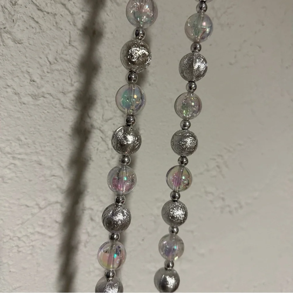 Foiled Garland Acrylic Iridescent Silver Metallic Christmas Balls VTG Strings